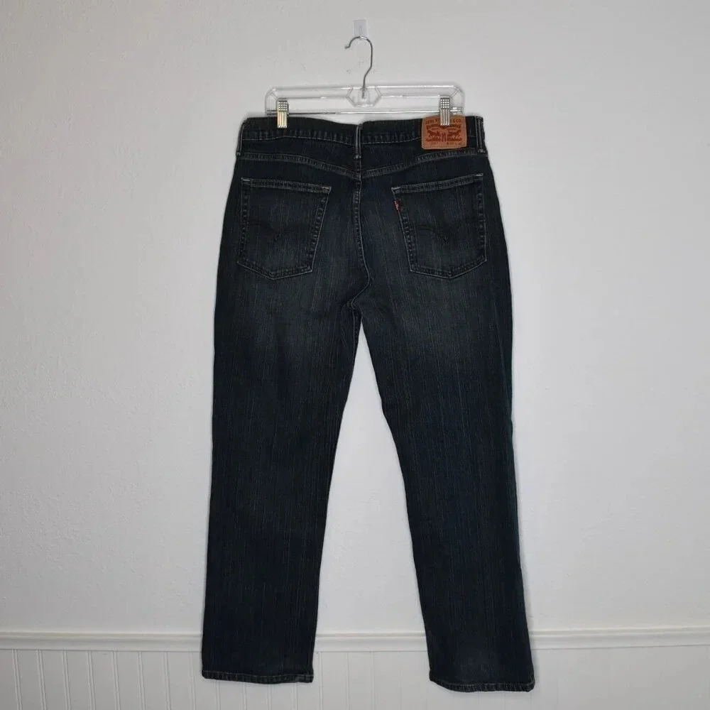 Levis 514 Mens Jeans Sz 36 x 30 Straight Dark Wash Denim Distressed 5 Pocket
